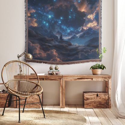 Starry Mountain Sky Reflection Woven Throw Blanket - Awakening Righteousness