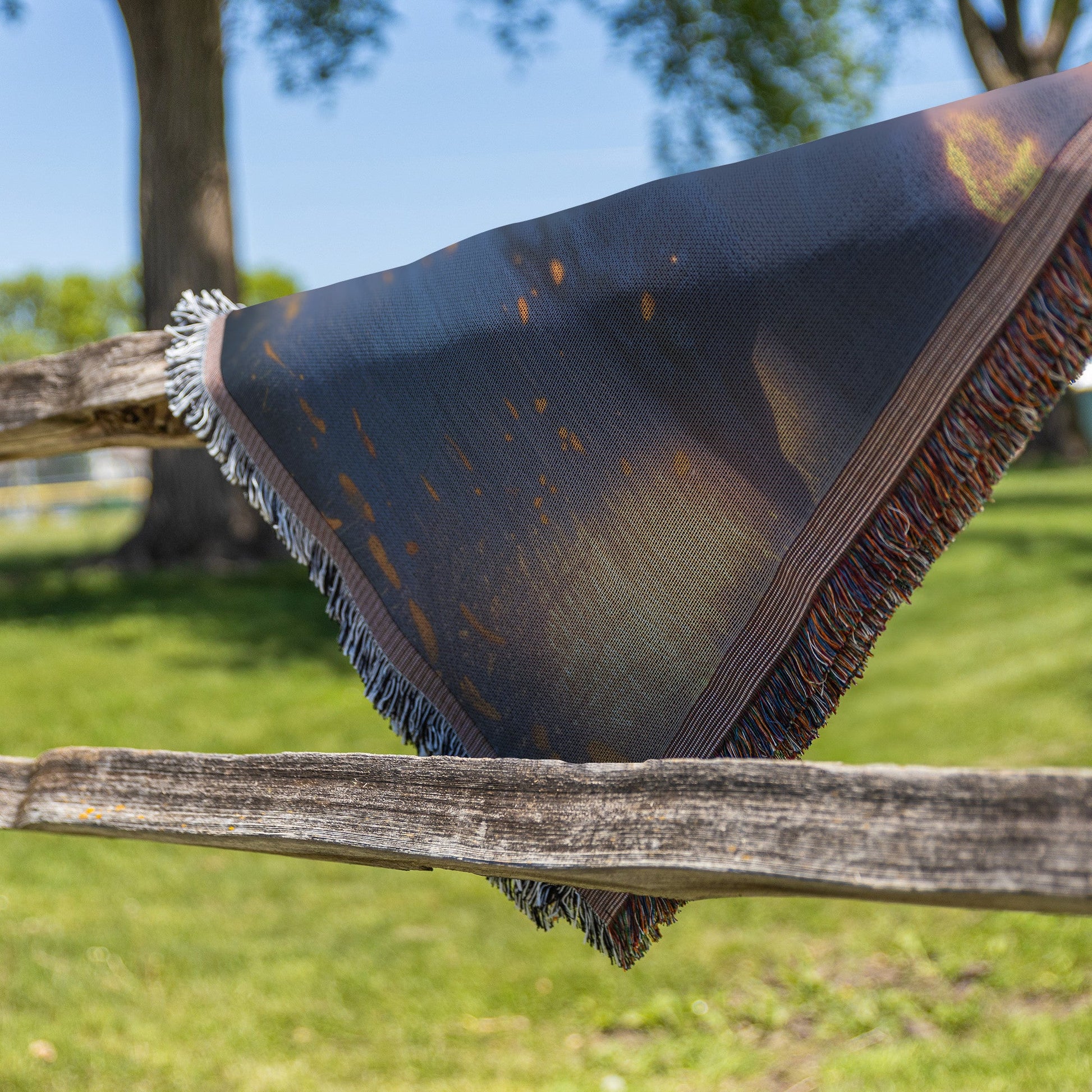 Starry Night Sky Over Mountains and River Scenic Woven Throw Blanket for Cozy Home Decor Tranquil Landscape - Awakening Righteousness