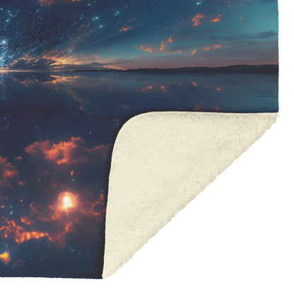 Starry Sky Over Reflection Of Trees And Clouds Fleece Sherpa Blanket Christian Gift Symbol Of Faith And Divine Beauty - Awakening Righteousness