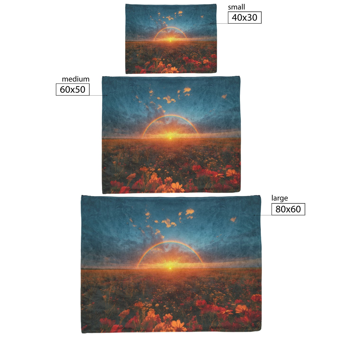 Stunning Rainbow Over Golden Field at Sunrise Soft Light Wildflowers Peaceful Blue Sky Fleece Sherpa Blanket - Awakening Righteousness