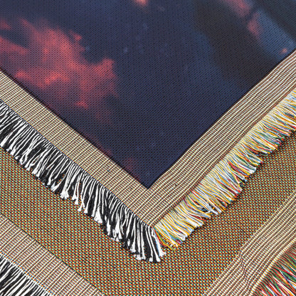 Stunning Starry Sunset Over Lake Woven Throw Blanket Perfect for Relaxing Home Decor - Awakening Righteousness