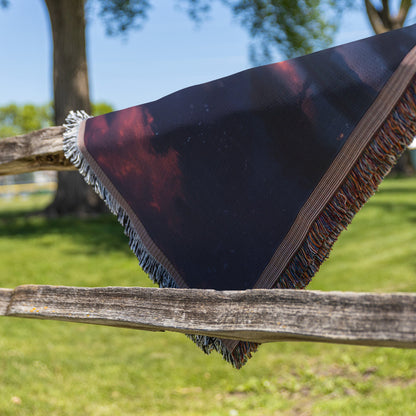 Stunning Starry Sunset Over Lake Woven Throw Blanket Perfect for Relaxing Home Decor - Awakening Righteousness