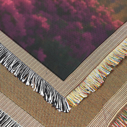 Stunning Woven Throw Blanket with Sunset Reflection Over Lake and Blooming Flowers in Mountain Landscape - Awakening Righteousness
