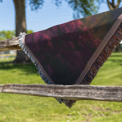 Stunning Woven Throw Blanket with Sunset Reflection Over Lake and Blooming Flowers in Mountain Landscape - Awakening Righteousness