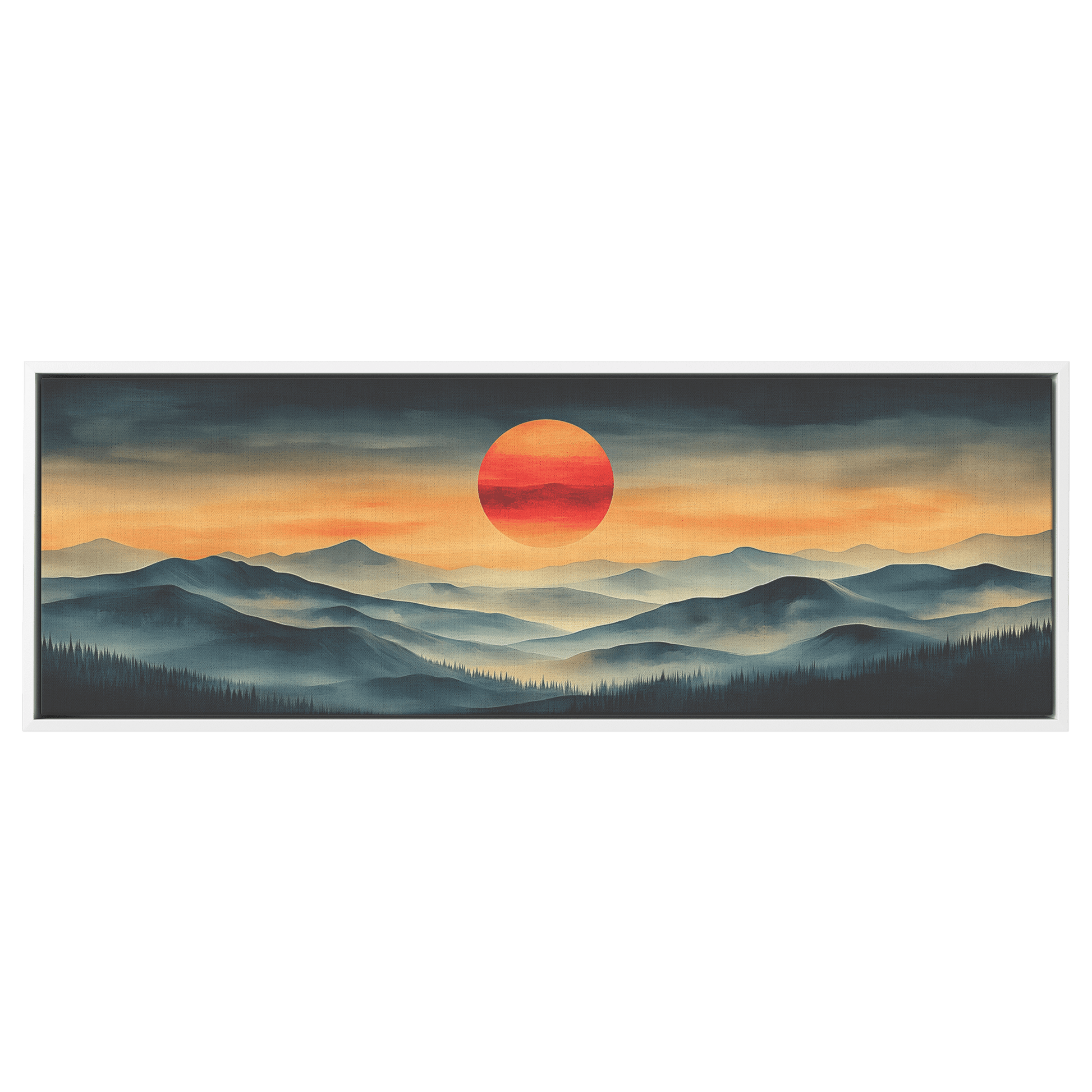 Stylized Boho Artwork Sunburst Abstract Hills Warm Earthy Tones Ultra High Definition Soft Gradients Panoramic Framed Canvas Wall Art - Awakening Righteousness