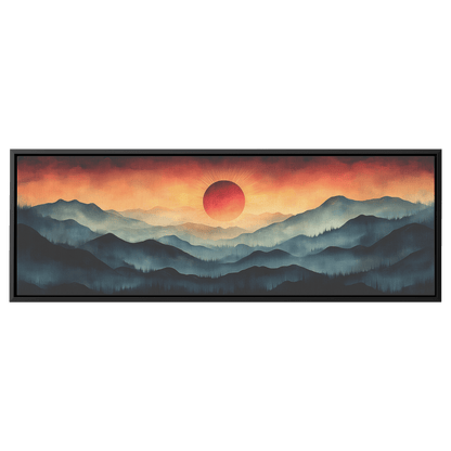 Stylized Boho Artwork Sunburst Abstract Hills Warm Earthy Tones Ultra High Definition Soft Gradients Panoramic Framed Canvas Wall Art - Awakening Righteousness