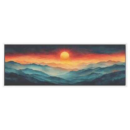 Stylized Boho Artwork Sunburst Abstract Hills Warm Earthy Tones Ultra High Definition Soft Gradients Panoramic Framed Canvas Wall Art - Awakening Righteousness