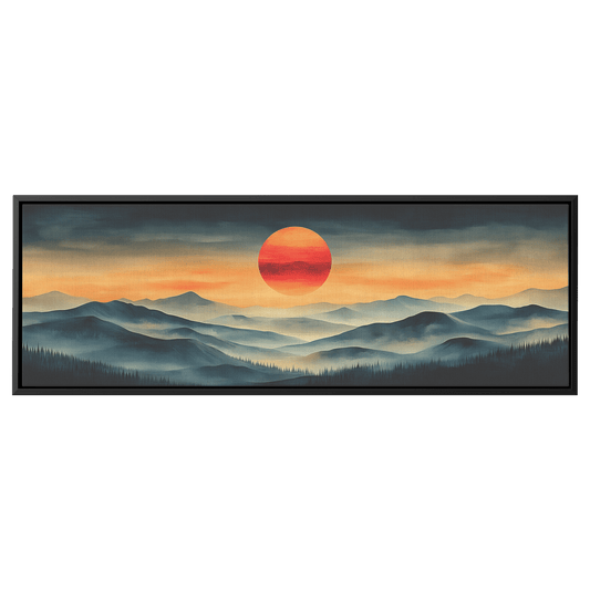 Stylized Boho Artwork Sunburst Abstract Hills Warm Earthy Tones Ultra High Definition Soft Gradients Panoramic Framed Canvas Wall Art - Awakening Righteousness