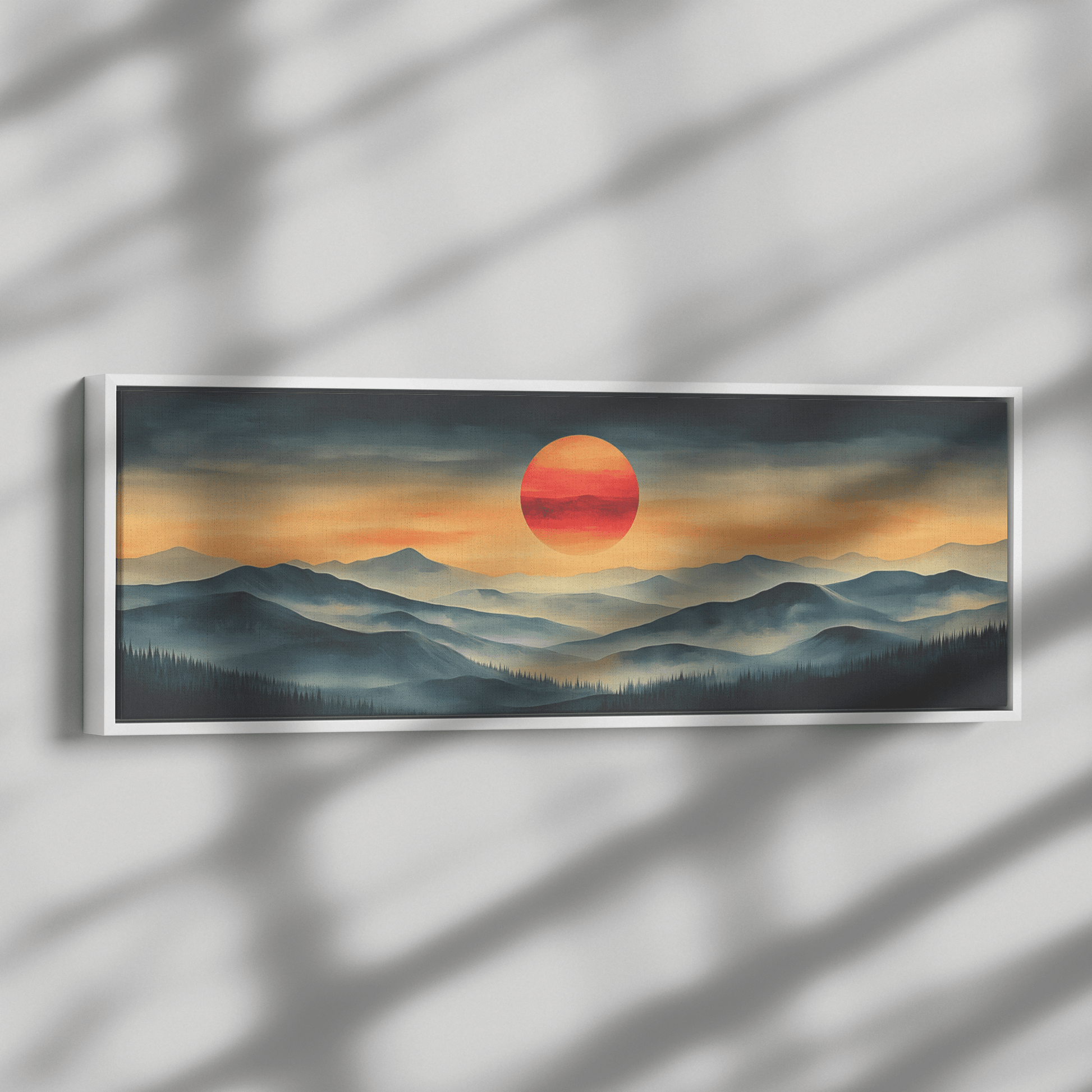 Stylized Boho Artwork Sunburst Abstract Hills Warm Earthy Tones Ultra High Definition Soft Gradients Panoramic Framed Canvas Wall Art - Awakening Righteousness