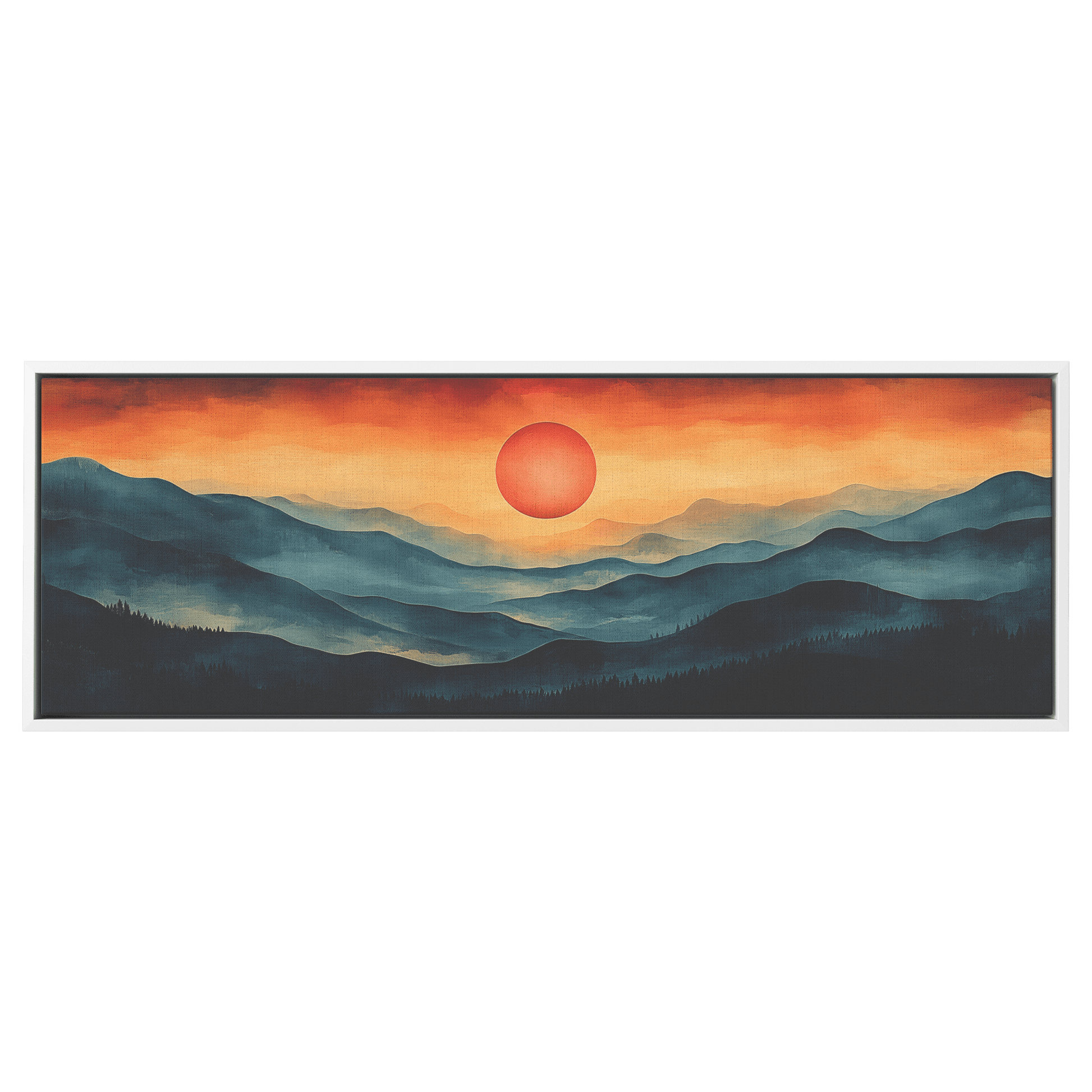 Stylized Boho Artwork Sunburst Abstract Hills Warm Earthy Tones Ultra High Definition Soft Gradients Panoramic Framed Canvas Wall Art - Awakening Righteousness