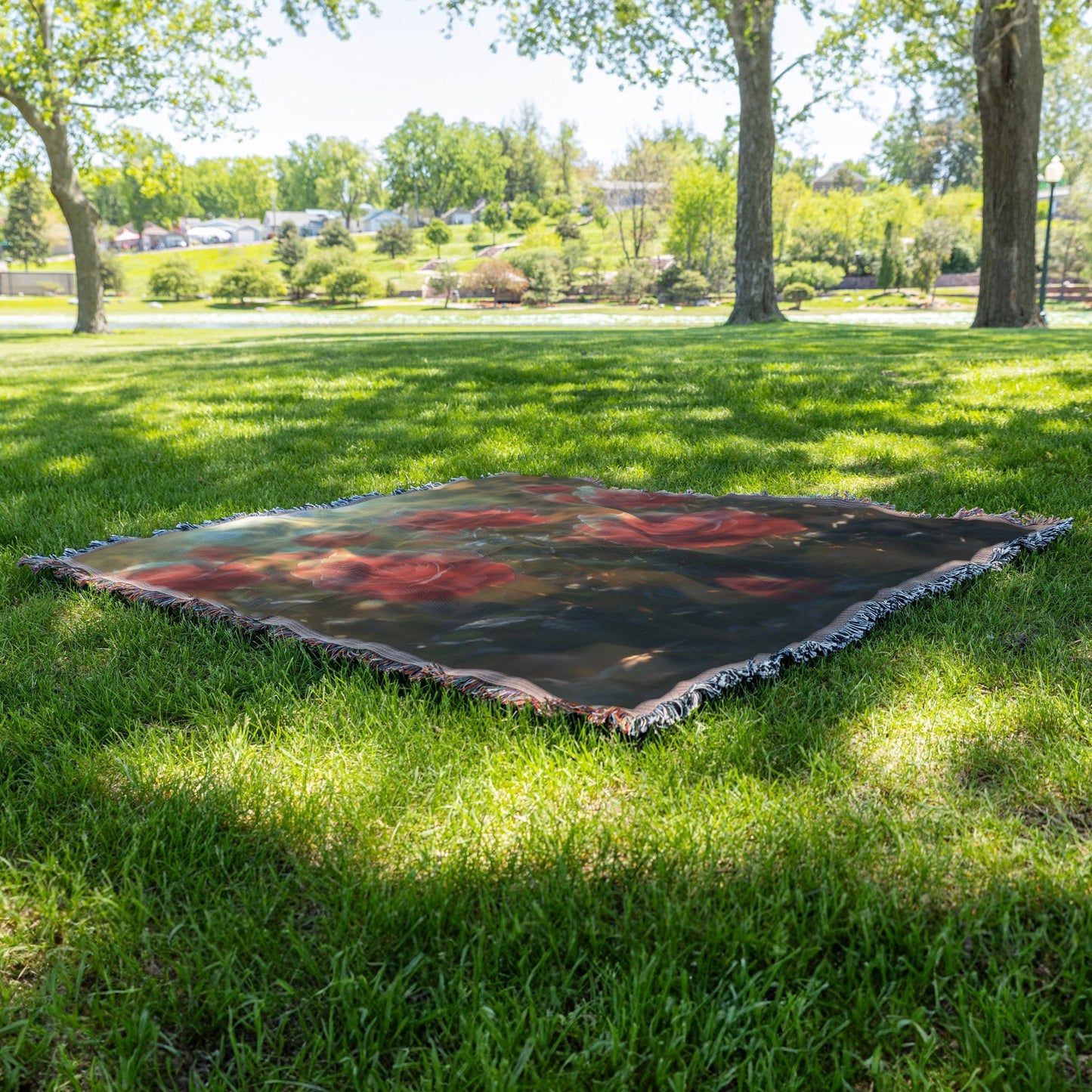 Sunlit Roses in Full Bloom with Soft Glowing Light Woven Throw Blanket for Home Decor - Awakening Righteousness