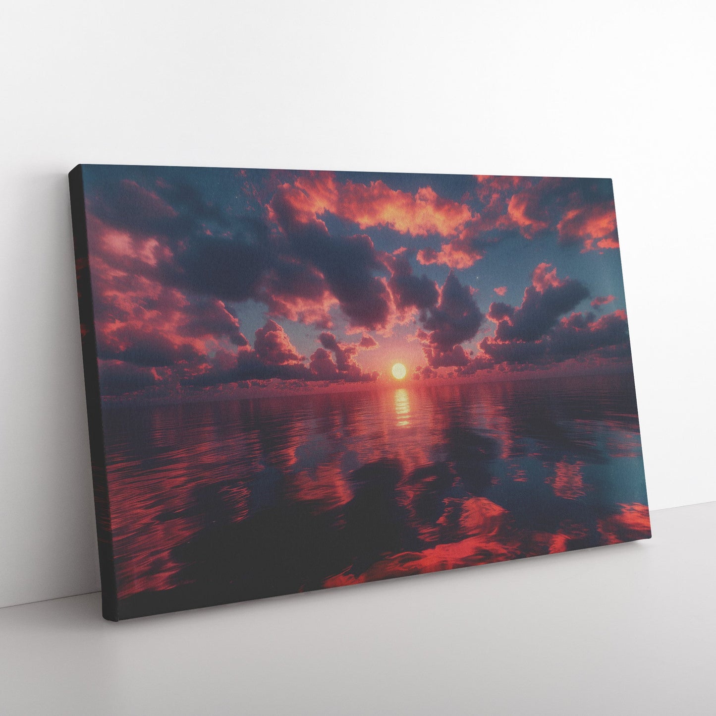 Sunrise Over Reflective Celestial Sea Golden Rays Glowing Clouds Pink Orange Violet Serene Waters Canvas Art - Awakening Righteousness