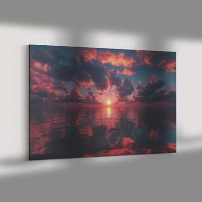 Sunrise Over Reflective Celestial Sea Golden Rays Glowing Clouds Pink Orange Violet Serene Waters Canvas Art - Awakening Righteousness