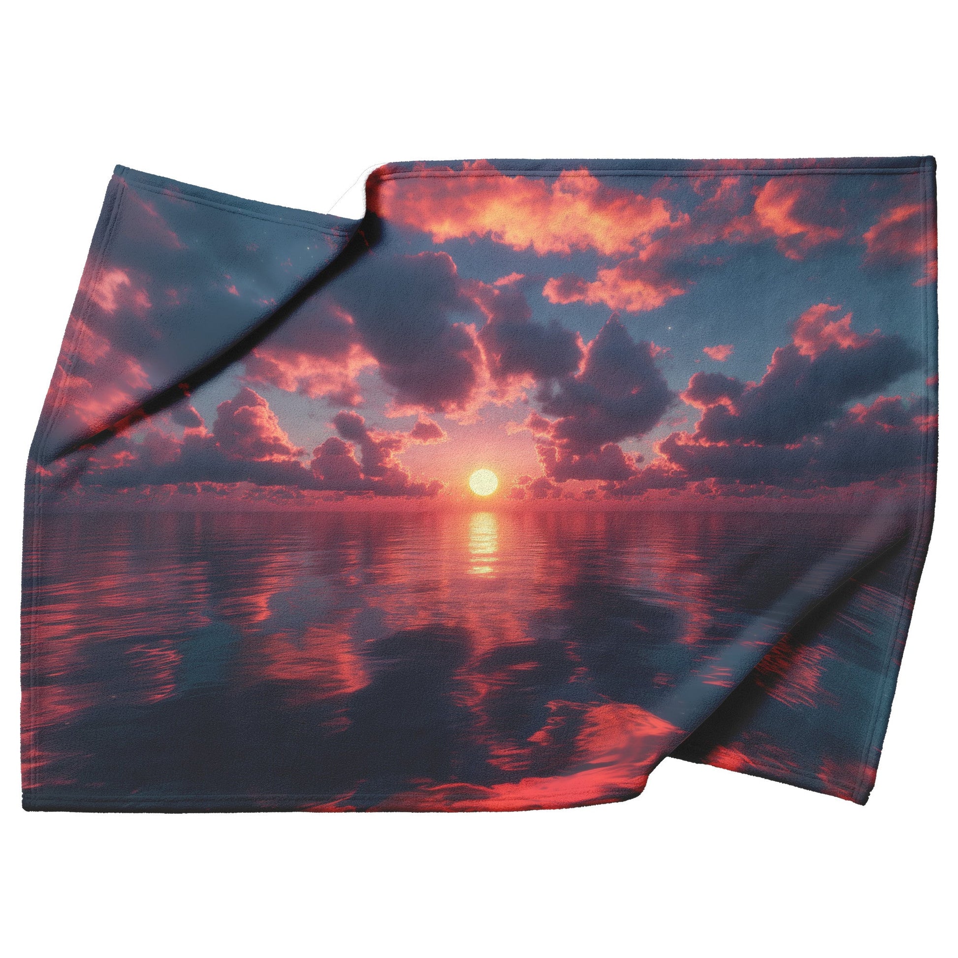 Sunrise Over Reflective Celestial Sea Golden Sun Rays Glowing Clouds Serene Waters Fleece Sherpa Blanket - Awakening Righteousness