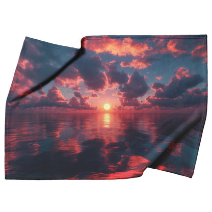 Sunrise Over Reflective Celestial Sea Golden Sun Rays Glowing Clouds Serene Waters Fleece Sherpa Blanket - Awakening Righteousness