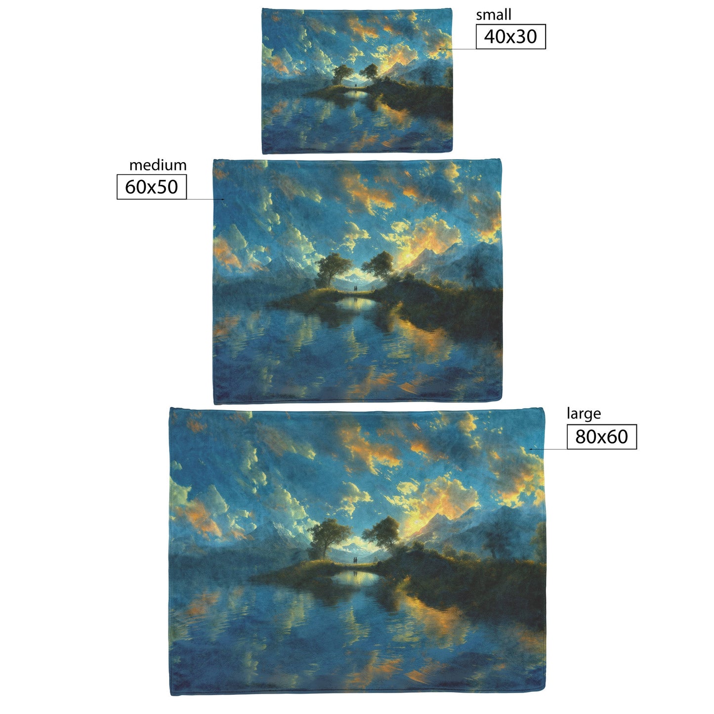 Sunset Mountain Reflection Fleece Sherpa Blanket with Couple on Bridge by Tranquil Lake - Awakening Righteousness