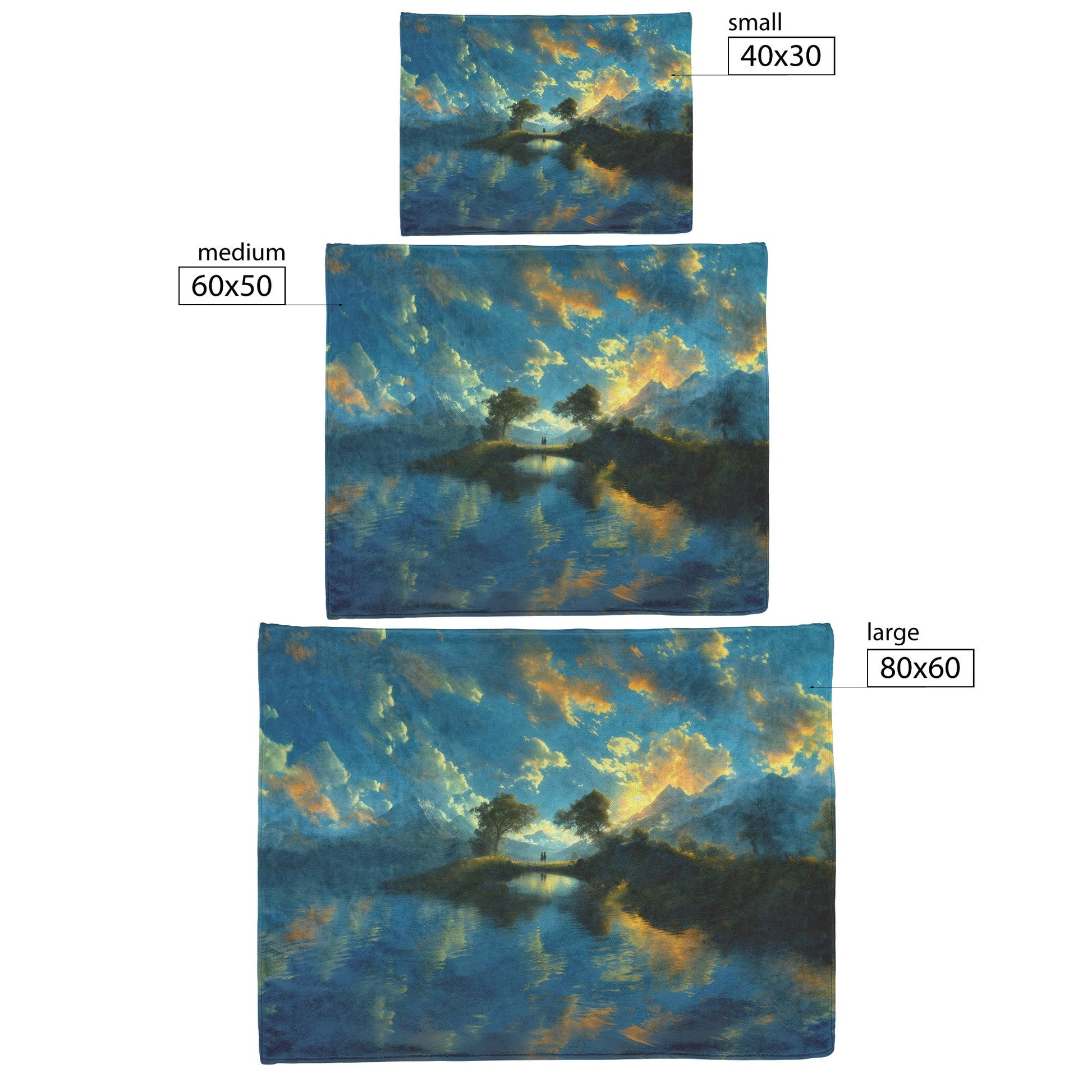 Sunset Mountain Reflection Fleece Sherpa Blanket with Couple on Bridge by Tranquil Lake - Awakening Righteousness