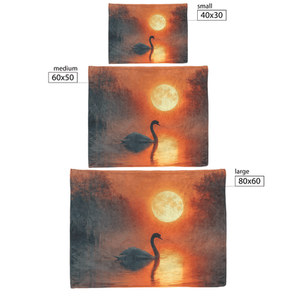 Swan Silhouetted Against Glowing Full Moon on Calm Lake Surrounded by Shimmering Water and Mist Fleece Sherpa Blanket - Awakening Righteousness
