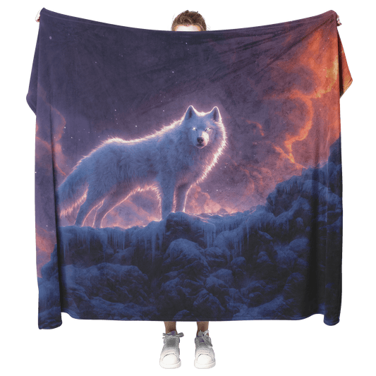 Swift Frostwolf Fleece Sherpa Blanket Frozen Cliff Icy Mist Silver Highlights Bold Inspiring WoW Design - Awakening Righteousness