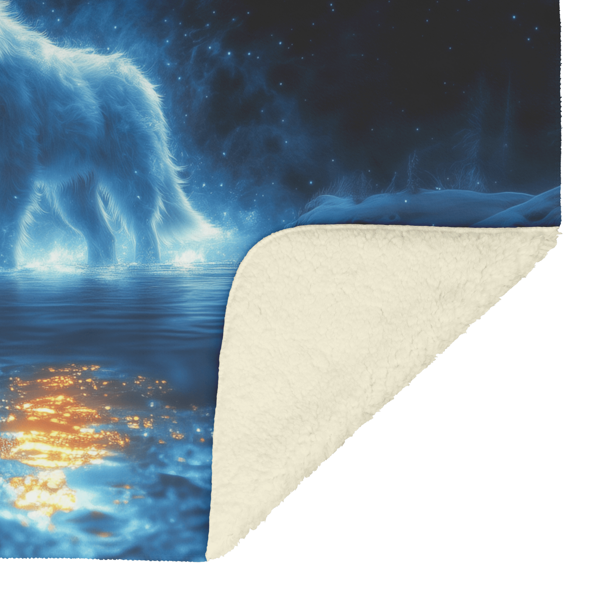 Swift Frostwolf Fleece Sherpa Blanket Frozen River Blue Light Trails Shimmering Textures Serene Bold Design - Awakening Righteousness