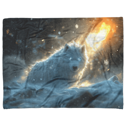Swift Frostwolf Fleece Sherpa Blanket Icy Blue Fur Silver Armor Frost Trails Snowflakes Bold Powerful WoW Design - Awakening Righteousness