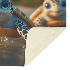 Three Adorable Baby Turtles with Big Eyes Swimming in Clear Jungle River Cozy Fleece Sherpa Blanket - Awakening Aesthetics