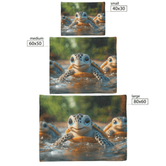Three Adorable Baby Turtles with Big Eyes Swimming in Clear Jungle River Cozy Fleece Sherpa Blanket - Awakening Aesthetics