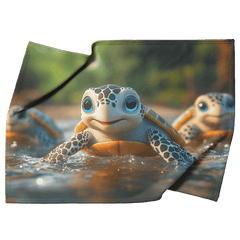 Three Adorable Baby Turtles with Big Eyes Swimming in Clear Jungle River Cozy Fleece Sherpa Blanket - Awakening Aesthetics