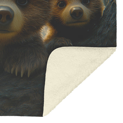 Three Baby Bear Cubs Playful Wildlife Fleece Sherpa Blanket for Home Nursery Living Room - Awakening Righteousness
