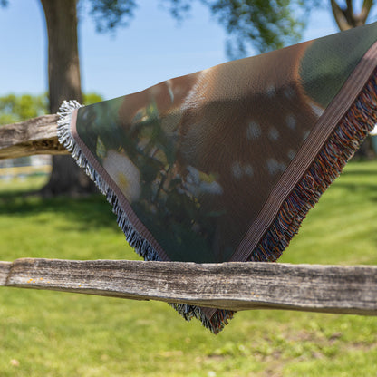 Three Cute Baby Deer in Sunny Forest Stream Cozy Woven Throw Blanket - Awakening Righteousness