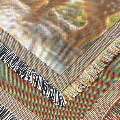 Three Cute Baby Deer in Sunny Stream Cozy Woven Throw Blanket - Awakening Righteousness