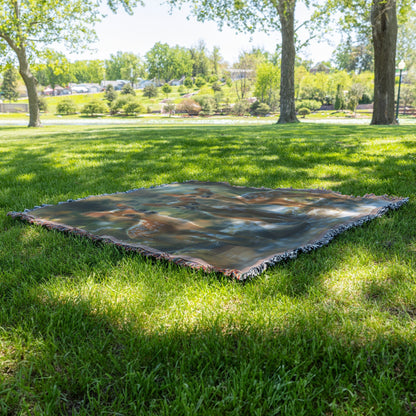Three Cute Baby Deer in Sunny Stream Cozy Woven Throw Blanket - Awakening Righteousness