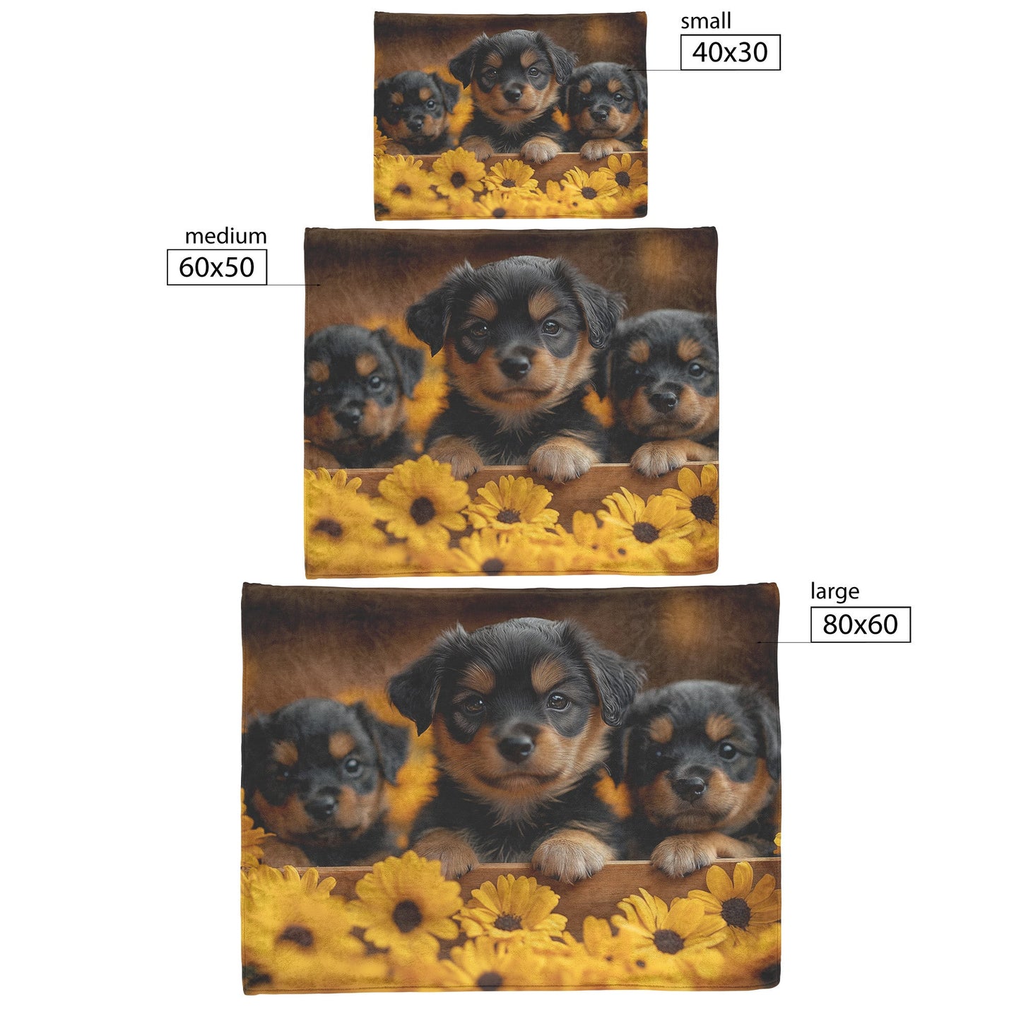 Three Playful Rottweiler Puppies Snuggled in Wooden Box Cozy Fleece Sherpa Blanket - Awakening Righteousness