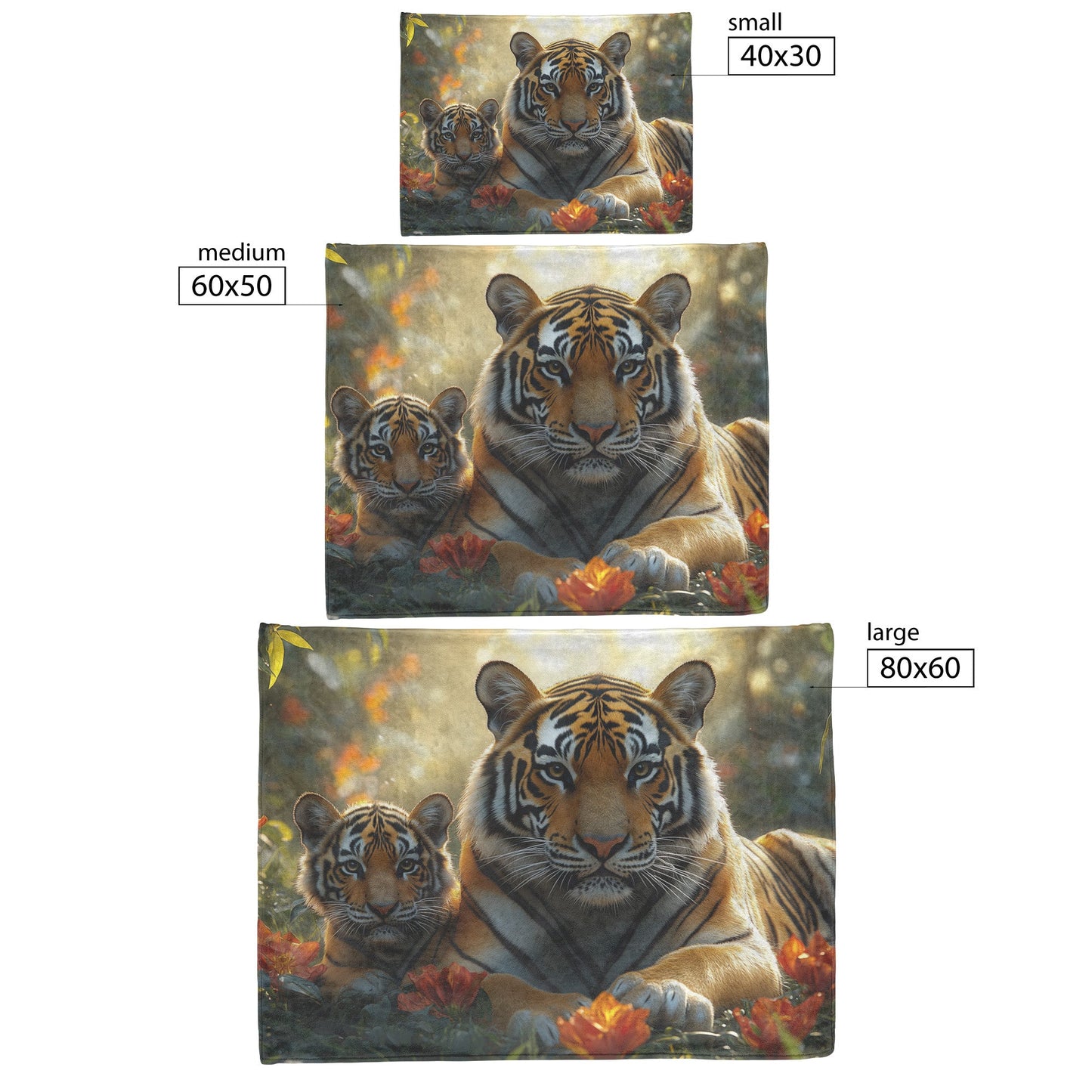 Tiger and Cub Resting Sherpa Fleece Blanket Glowing Jungle Vibrant Wildflowers Sunlit Leaves Peaceful Wildlife Scene - Awakening Righteousness