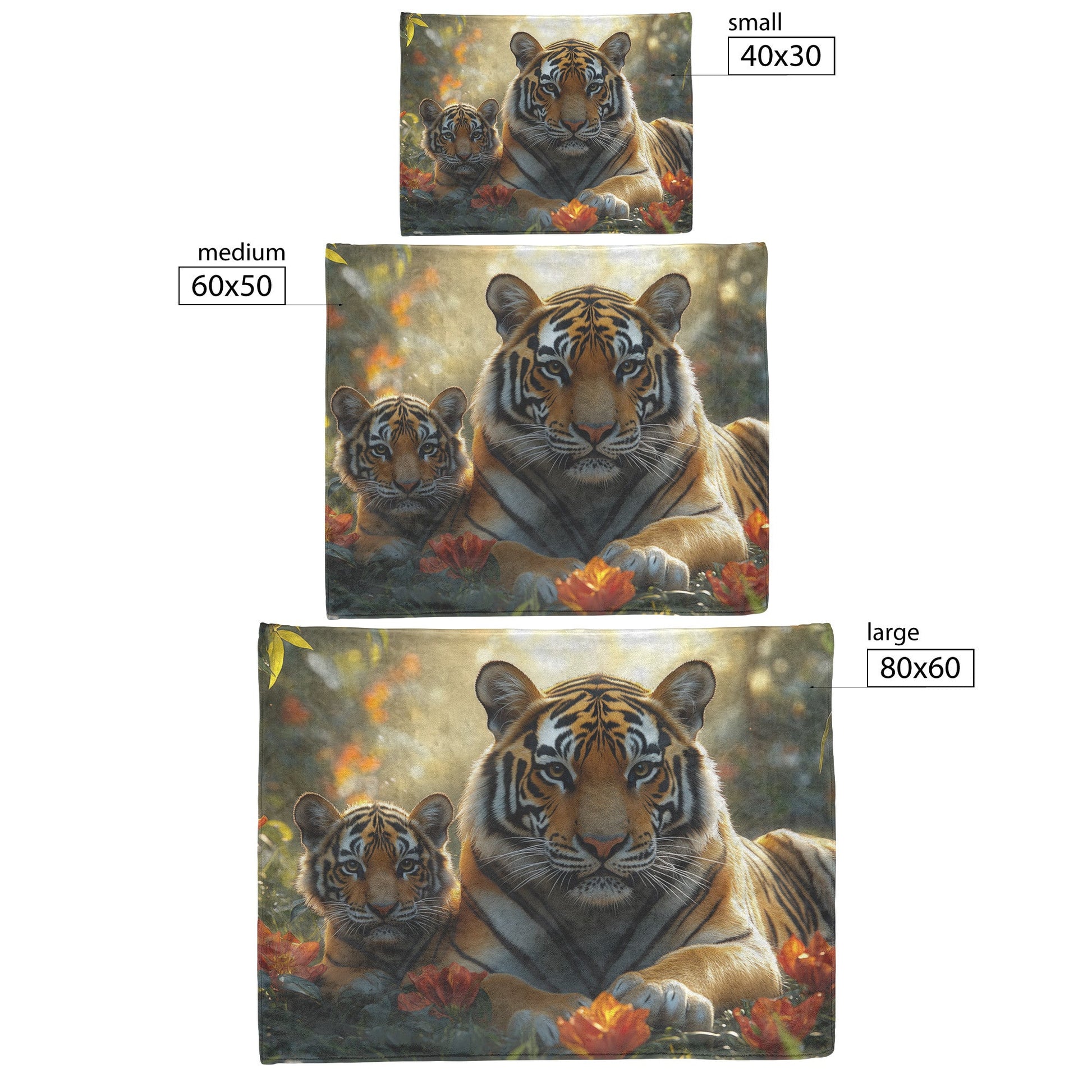 Tiger and Cub Resting Sherpa Fleece Blanket Glowing Jungle Vibrant Wildflowers Sunlit Leaves Peaceful Wildlife Scene - Awakening Righteousness