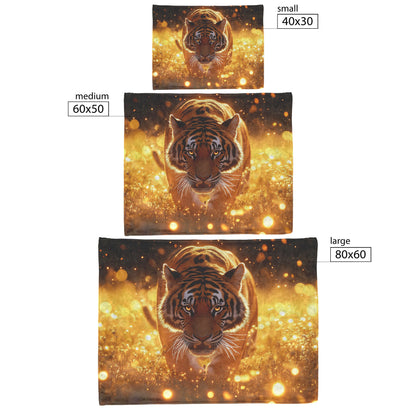 Tiger in Golden Meadow Sherpa Fleece Blanket Twilight Fireflies Glowing Light Reflecting Fur Graceful Wildlife Scene - Awakening Righteousness