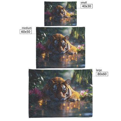 Tiger Resting by Glowing Jungle Stream Sherpa Fleece Blanket Lush Plants Peaceful Vibrant Wildlife Nature - Awakening Righteousness
