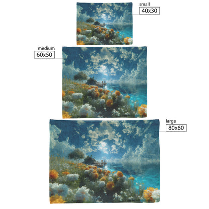 Tranquil Coastal Scene with Colorful Flowers and Bright Sky Fleece Sherpa Blanket - Awakening Righteousness
