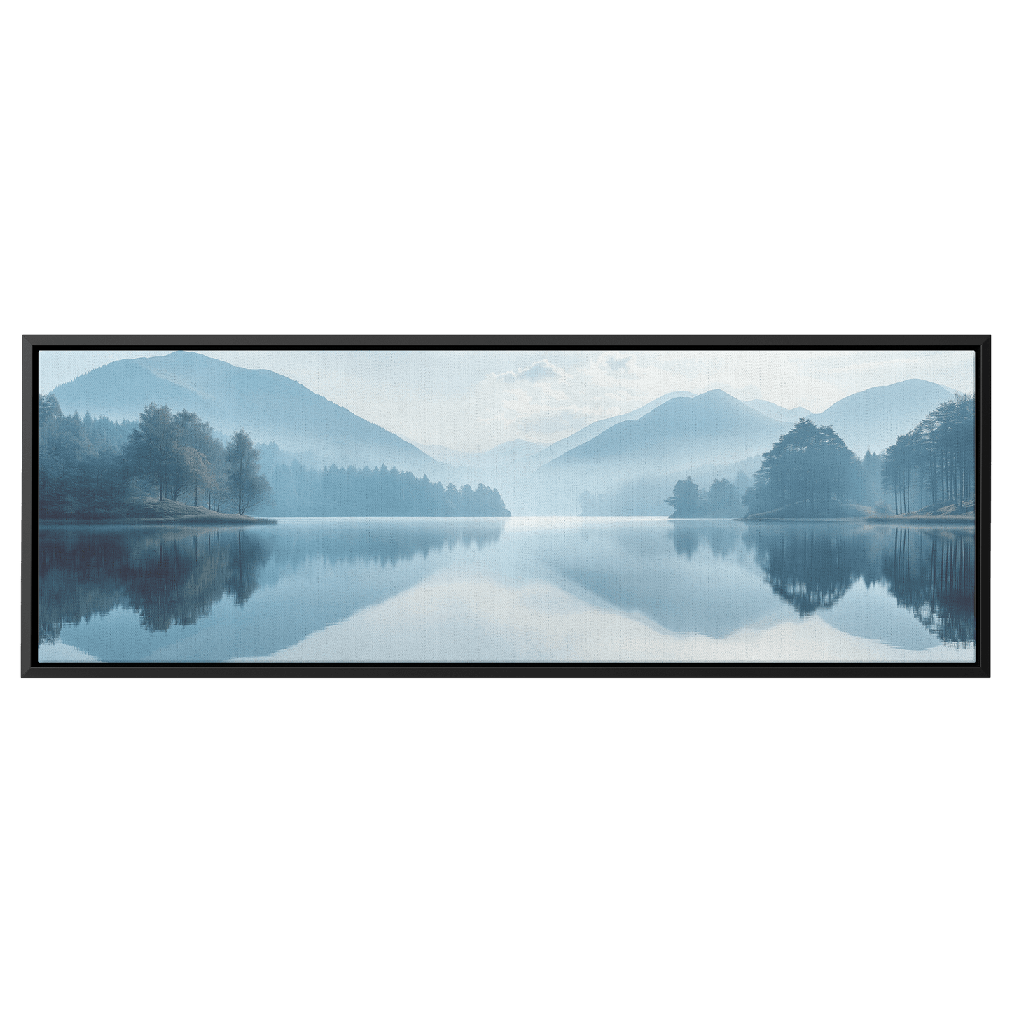 Tranquil Lake Scene Soft Taupe Hills Reflections Muted Gradients Clean Lines Ultra High Definition Refined Minimalist Panoramic Framed Canvas Wall Art - Awakening Righteousness