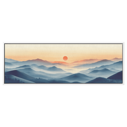 Tranquil Landscape Illustration Muted Hills Pale Sky Taupe Beige Ultra High Definition Modern Minimalist Panoramic Framed Canvas Wall Art - Awakening Righteousness