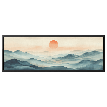 Tranquil Landscape Illustration Muted Hills Pale Sky Taupe Beige Ultra High Definition Modern Minimalist Panoramic Framed Canvas Wall Art - Awakening Righteousness
