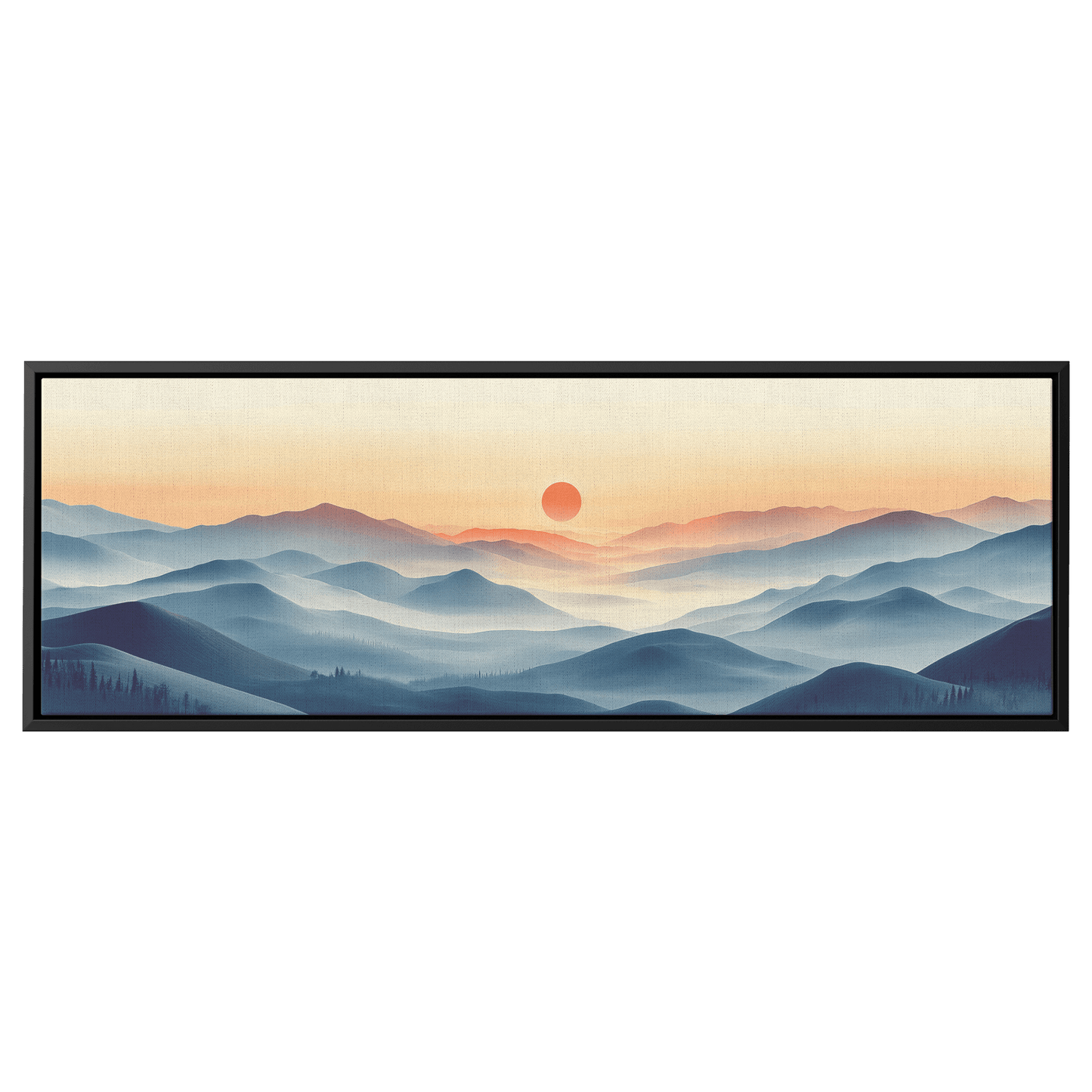 Tranquil Landscape Illustration Muted Hills Pale Sky Taupe Beige Ultra High Definition Modern Minimalist Panoramic Framed Canvas Wall Art - Awakening Righteousness