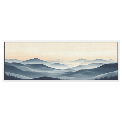 Tranquil Landscape Illustration Muted Hills Pale Sky Taupe Beige Ultra High Definition Modern Minimalist Panoramic Framed Canvas Wall Art - Awakening Righteousness