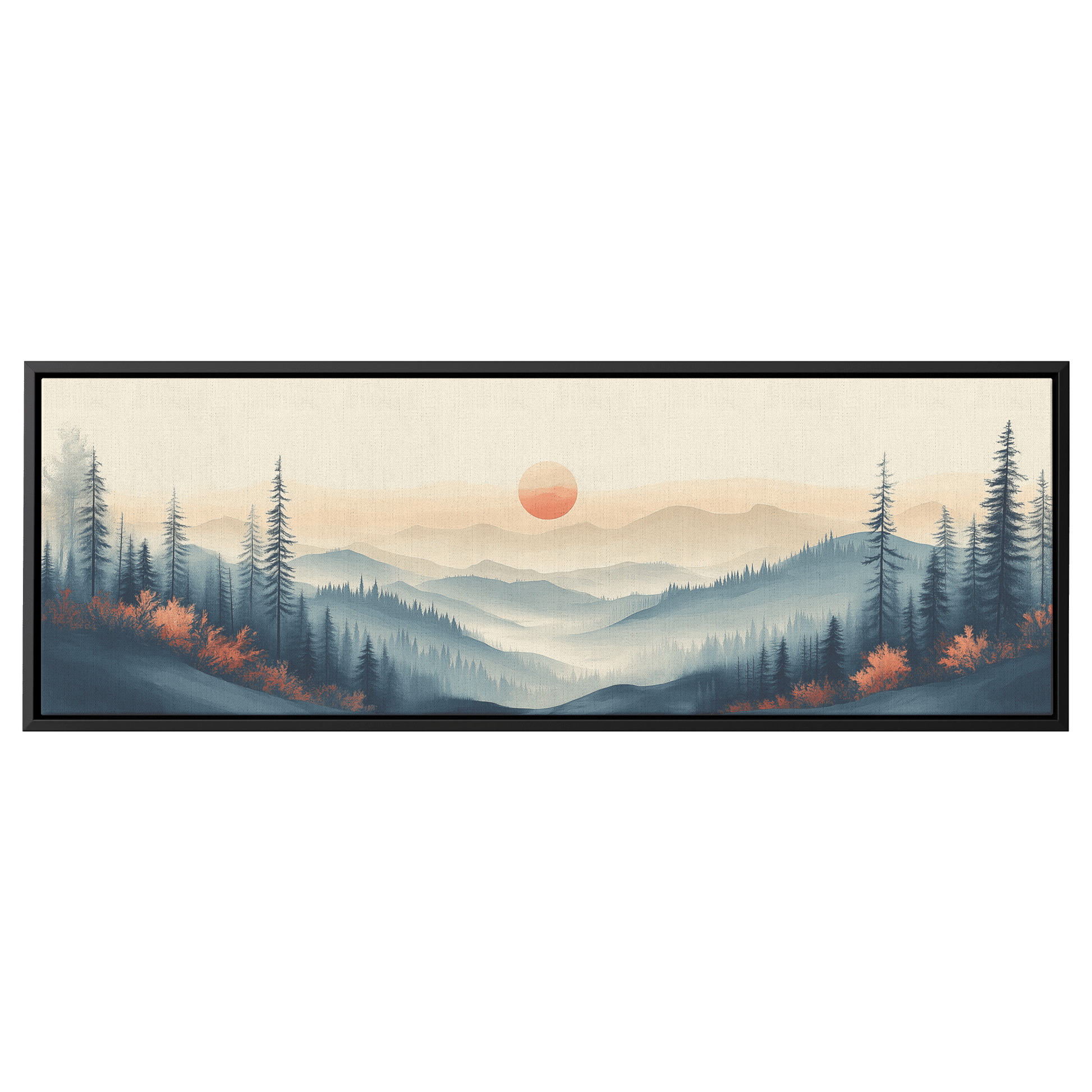 Tranquil Landscape Illustration Muted Hills Pale Sky Taupe Beige Ultra High Definition Modern Minimalist Panoramic Framed Canvas Wall Art - Awakening Righteousness