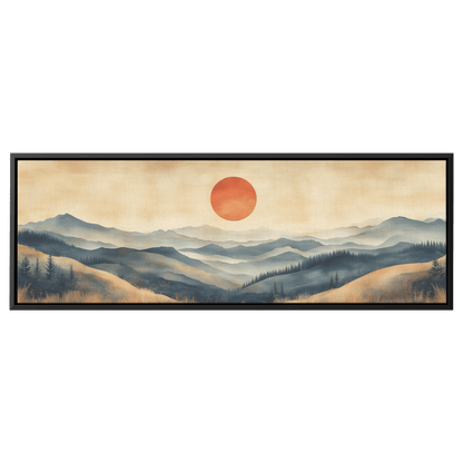 Tranquil Landscape Illustration Muted Hills Pale Sky Taupe Beige Ultra High Definition Modern Minimalist Panoramic Framed Canvas Wall Art - Awakening Righteousness