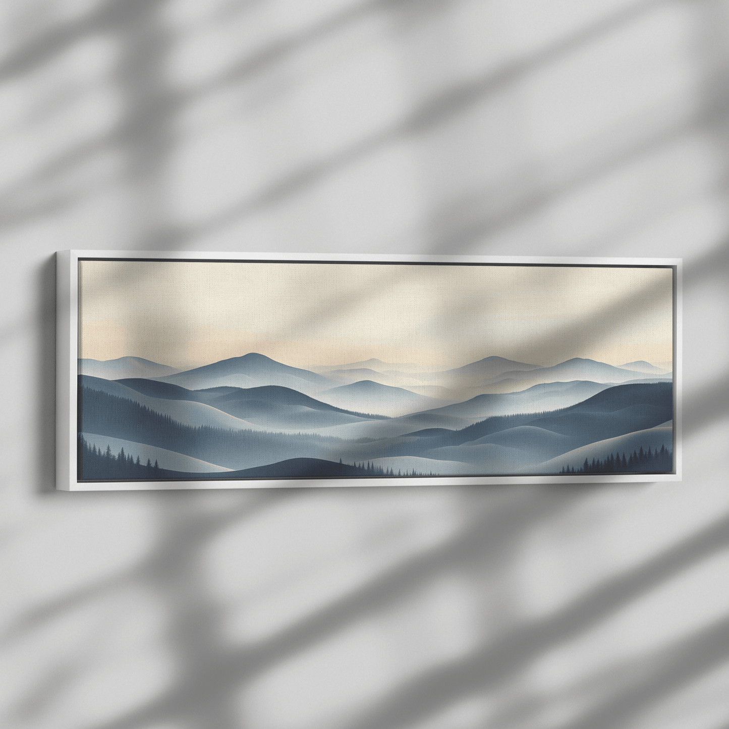 Tranquil Landscape Illustration Muted Hills Pale Sky Taupe Beige Ultra High Definition Modern Minimalist Panoramic Framed Canvas Wall Art - Awakening Righteousness