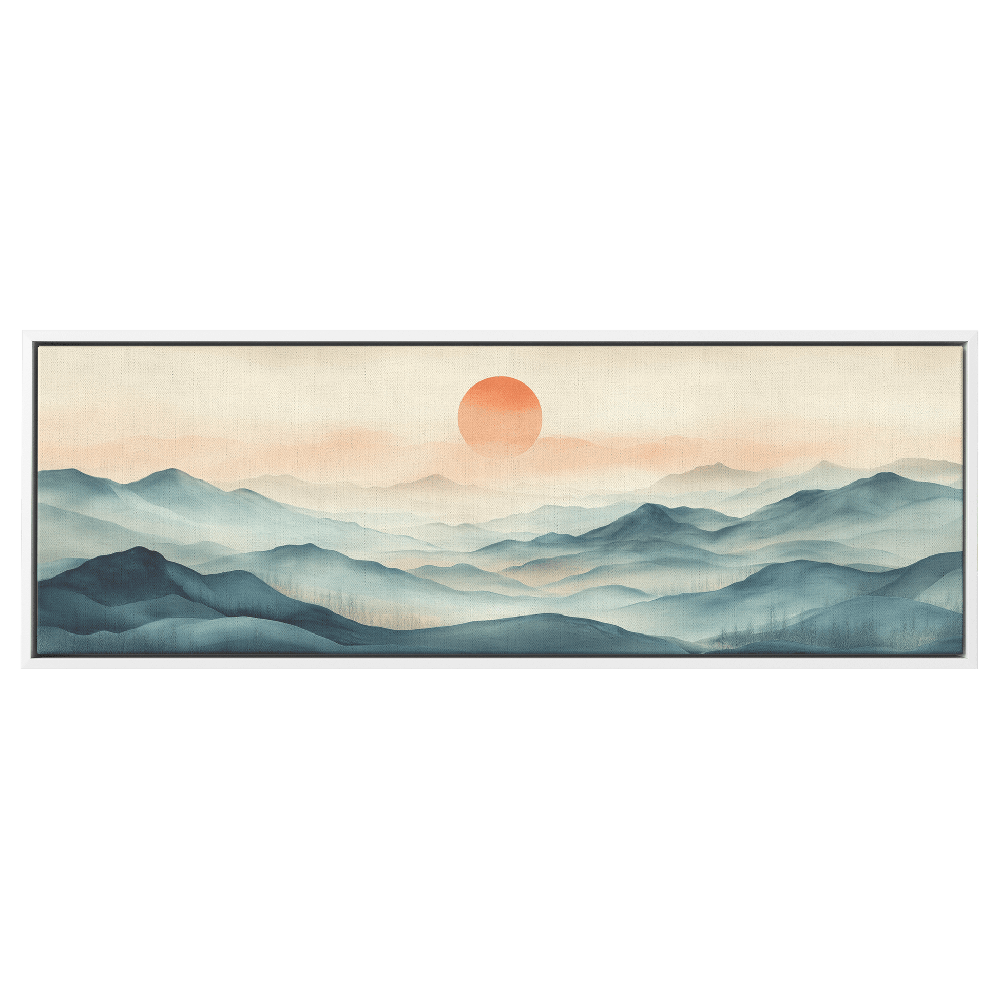 Tranquil Landscape Illustration Muted Hills Pale Sky Taupe Beige Ultra High Definition Modern Minimalist Panoramic Framed Canvas Wall Art - Awakening Righteousness