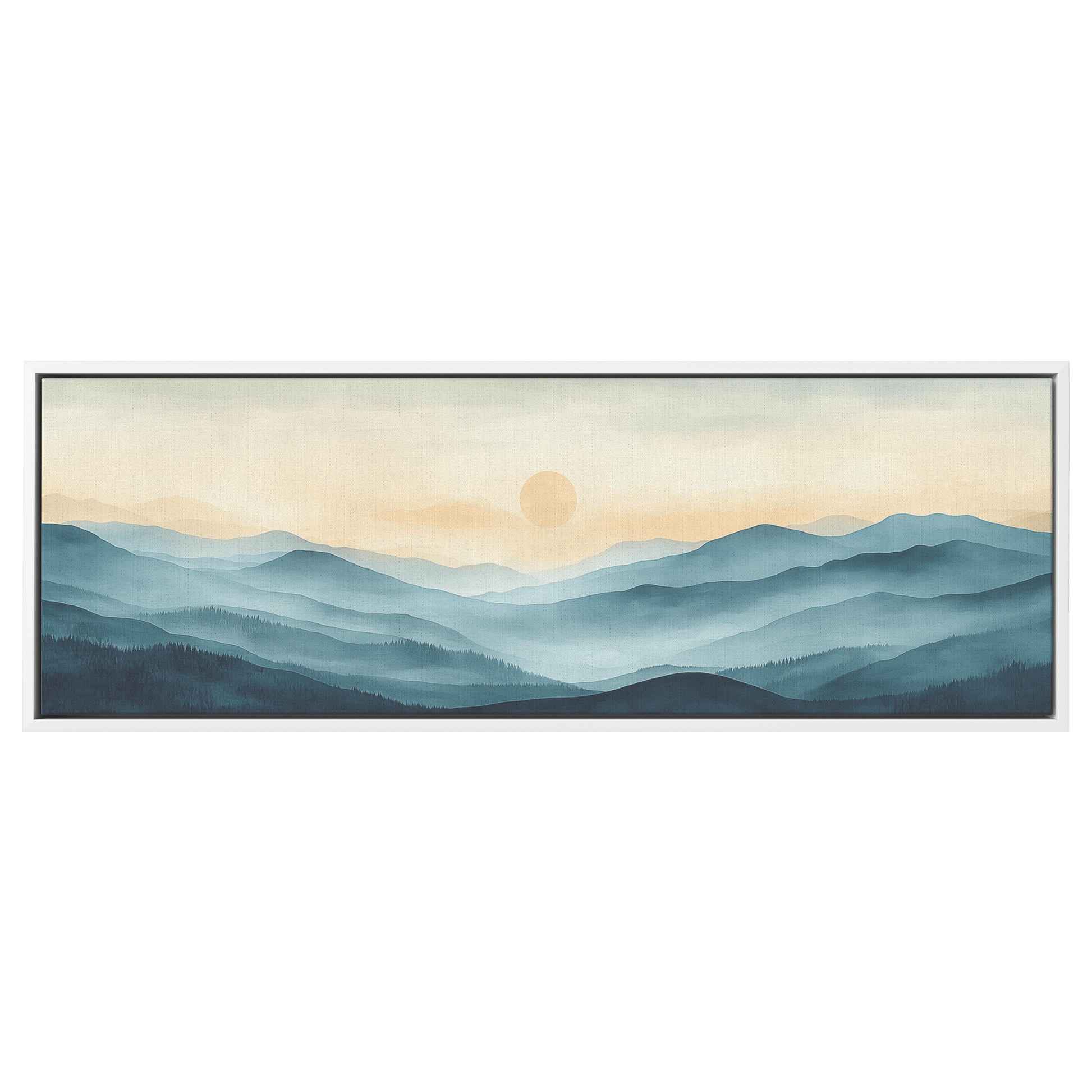 Tranquil Landscape Illustration Muted Hills Pale Sky Taupe Beige Ultra High Definition Modern Minimalist Panoramic Framed Canvas Wall Art - Awakening Righteousness