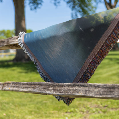 Tranquil Waterfalls and Blossoms Woven Throw Blanket - Awakening Righteousness