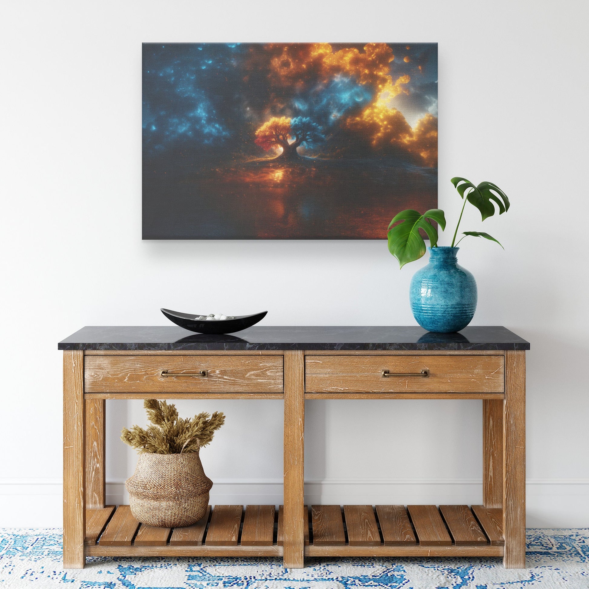Tree of Knowledge of Good and Evil Fire and Ice Under Cosmic Glow Christian Canvas Wall Art Decor - Awakening Righteousness